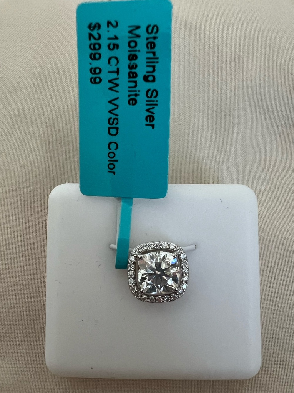 Sterling Silver Cushion Halo Moissanite pendant slider - White